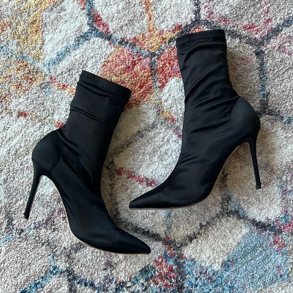 TONY BIANCO Davis Satin Sock Boot in Black - 8